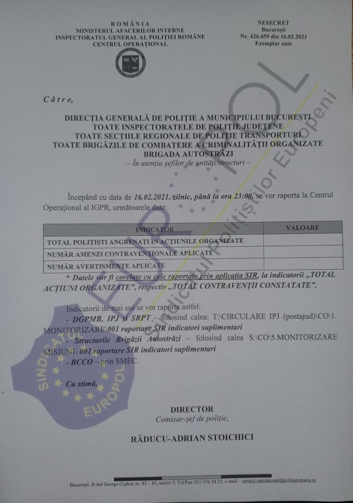 Sindicatul Europol susține că IGPR a dat startul „vânătorii de amenzi”: Polițiștilor li se impune să raporteze zilnic numărul de contravenții aplicate