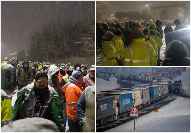 VIDEO | Sute de șoferi de TIR, mulți români, ținuți cu orele în viscol și ger la granițele Germaniei, ca să facă testul COVID