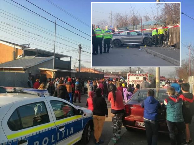 Șoferița cu Mercedes care a omorât o fetiță și o tânără pe trotuar, bătută cu lopata de martori, în București, imediat după accident