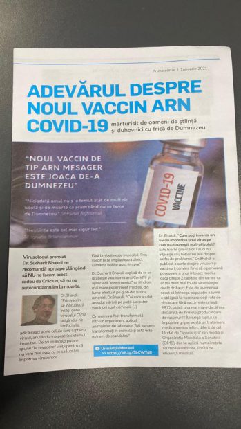 Dosar penal pentru un bărbat care distribuia în Focșani o broșură numită „Adevărul despre noul vaccin ARN Covid 19”