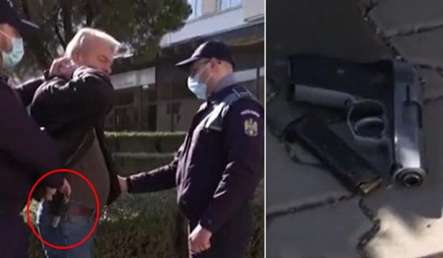 Bărbat cu pistolul la brâu dezarmat de polițiști pe stradă, la Onești, în direct la TV: „Mă simt ca John Wayne”