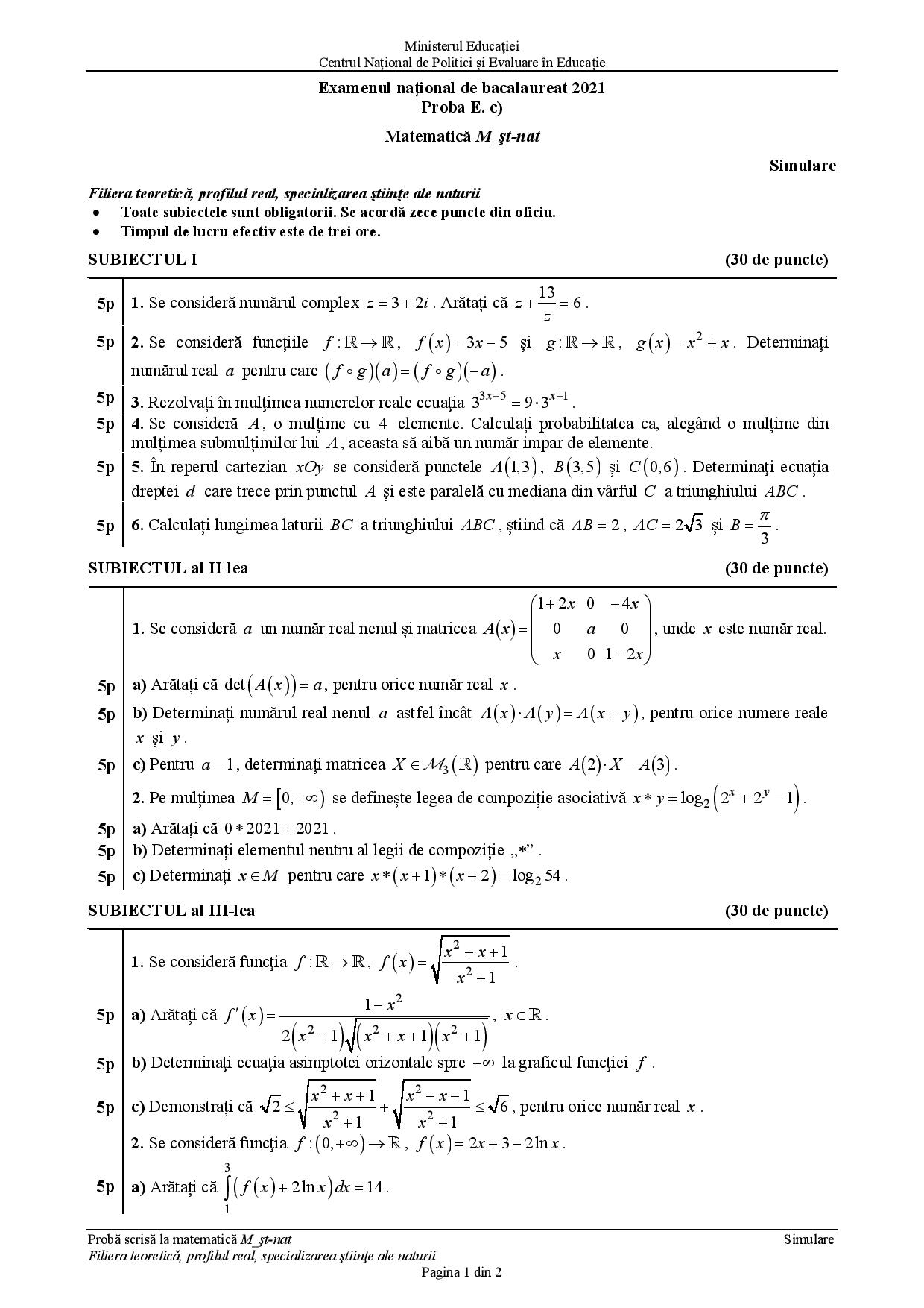 Subiecte Simulare BAC Matematica 2021. Ce A Picat La Mate Libertatea