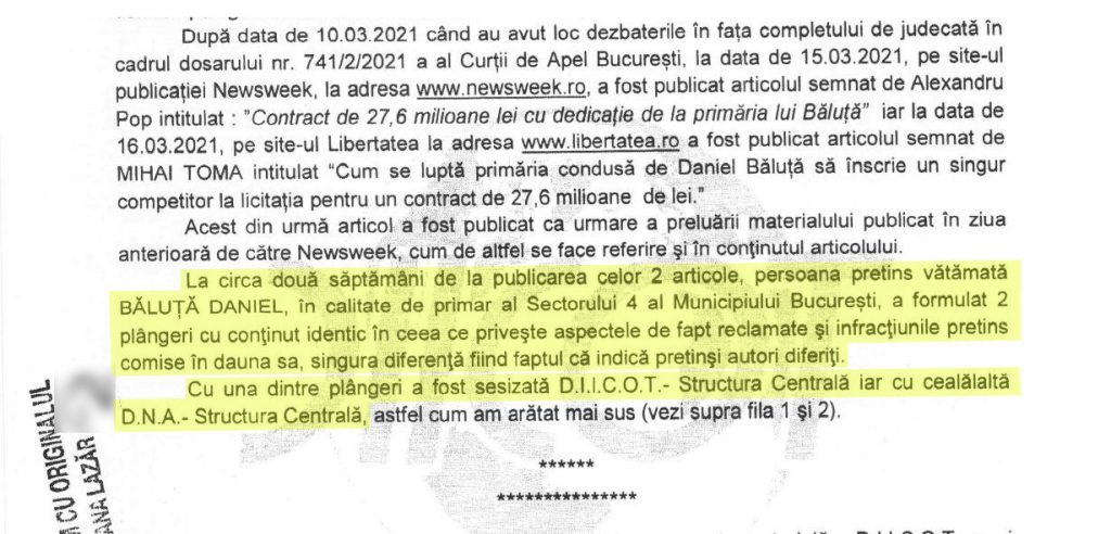 DIICOT recunoaște că primarul Băluță „nu a indicat în concret vreo minimă conexiune” împotriva ziariștilor și a clasat dosarul