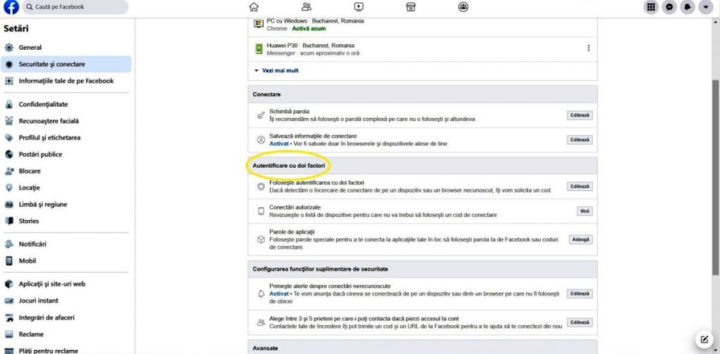 Autentificare cu doi factori pe Facebook
