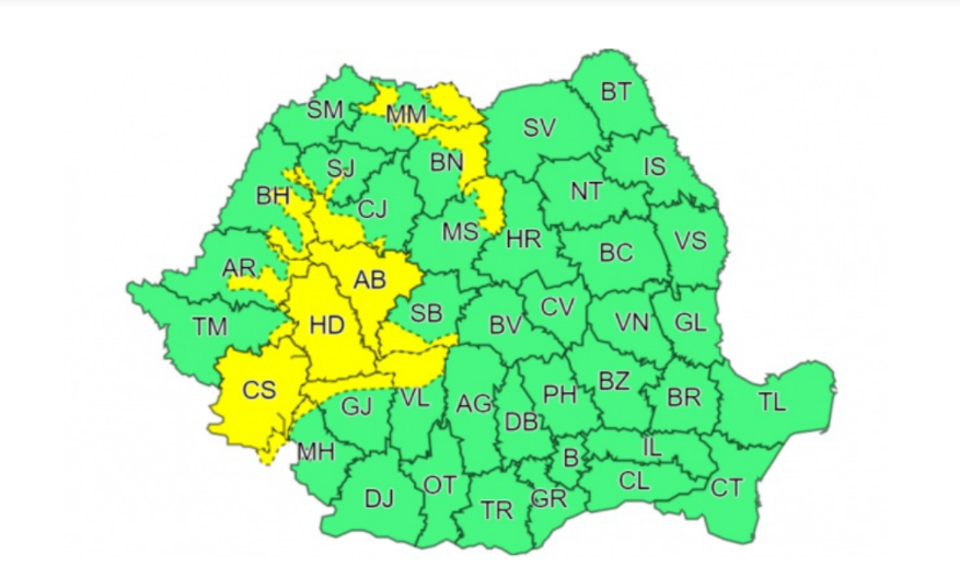 Cod galben de ploi torențiale și vijelii în mai multe județe din țară. Cod roșu de scurtă durată în Arad și Timiș