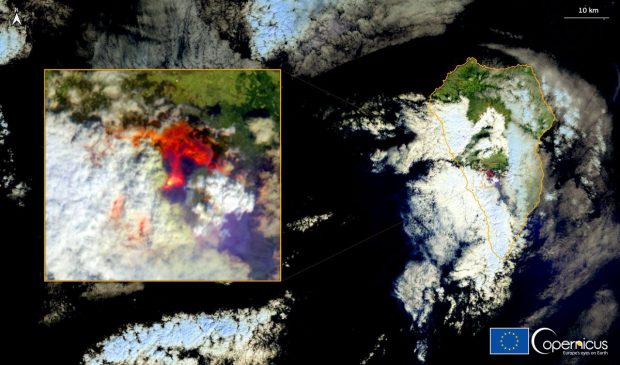 Erupția vulcanului din insula spaniolă La Palma, surprinsă de sateliți