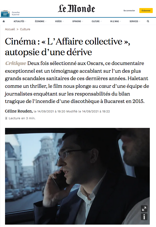 Presa din Franța despre filmul Colectiv. Le Monde: „O dramă criminală shakespeariană demnă de un thriller”