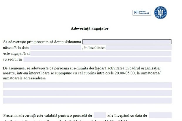 Cum arată adeverința de la angajator pentru deplasarea pe timpul nopții în București