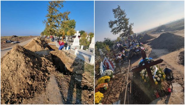 La Slobozia, gropile sunt săpate pe marginea drumului de lângă cimitir: „8 înmormântări ieri, 7 azi”