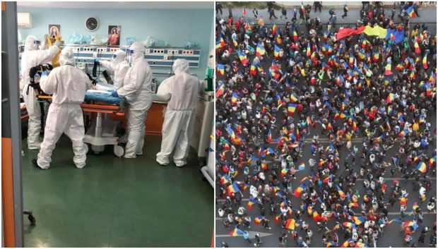 Mesajul RO Vaccinare din timpul protestelor: „Un român a murit la fiecare 8 minute în ultimele 24 de ore, de COVID”