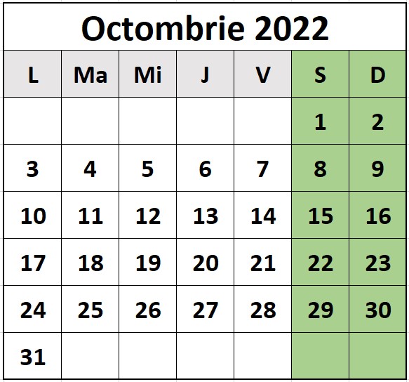 Calendar zile libere 2022 - octombrie