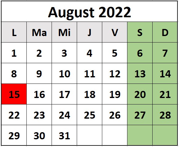 Zile libere august 2022