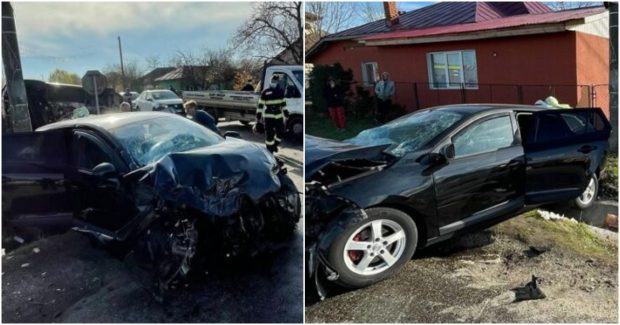 Impact violent în Olt între două mașini. Cinci persoane, printre care și trei copii, la spital