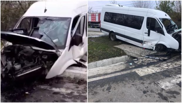 Un microbuz cu pasageri a intrat într-un cap de pod, în Olt. Zece persoane au fost rănite