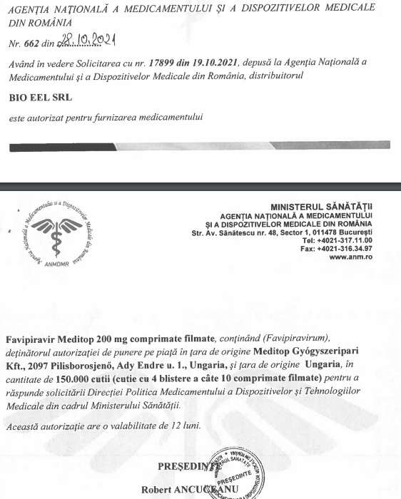 Favipiravir cu două date de valabilitate, din care una depășită, aduse din Ungaria. ANM: „O eroare de inscripționare”
