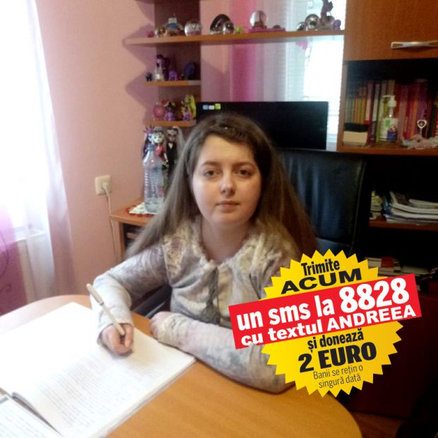 Andreea are nevoie de 25.000 de euro pentru a ajunge în Germania la tratament. Fata suferă de mai bine de un deceniu de cancer cerebral