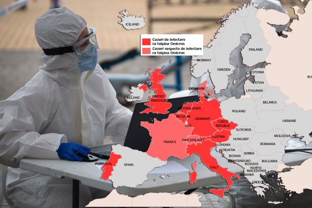 HARTĂ | Tulpina Omicron înroșește Occidentul. 11 țări din Europa confirmă deja cazuri de infectare