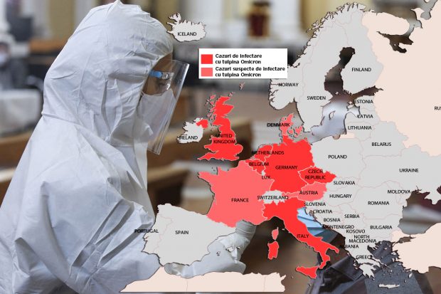 HARTĂ | Tulpina Omicron înroșește Occidentul. Confirmată în 6 țări din Europa, în alte 3 sunt suspiciuni
