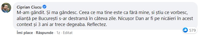 Ceea ce mă ţine este că fără mine alianţa pe Bucureşti s-ar destrăma în câteva zile