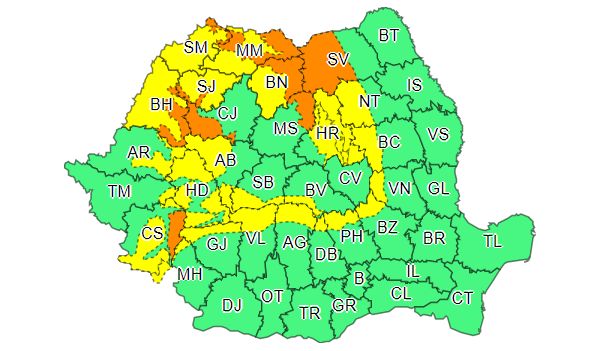Alertă meteo: cod galben și portocaliu în mai multe zone. Unde sunt anunțate ninsori puternice