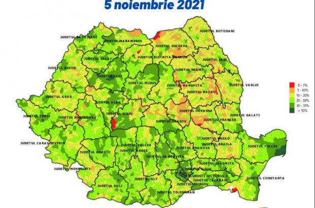 Harta vaccinării anti-COVID în România. Care sunt localitățile unde rata de imunizare depășește 50%