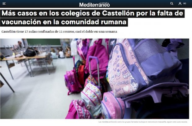 Presa spaniolă: Mai multe cazuri de COVID în școlile din Castellon, din cauza comunității de români nevaccinați