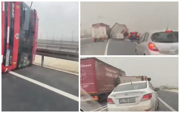 VIDEO | TIR-uri românești răsturnate de vânt, în Turcia. Furtună de forța unui uragan, la Istanbul