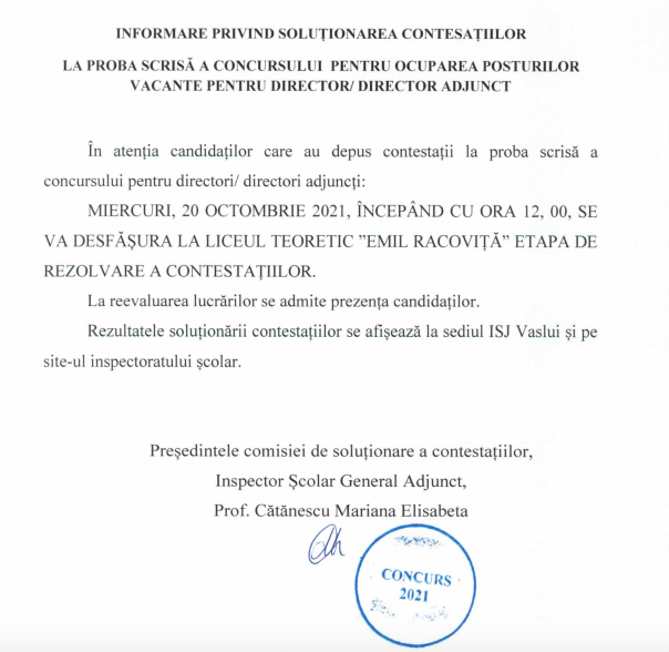 Cum au încălcat șefii Inspectoratului Școlar Vaslui metodologia la concursul pentru directorii de școli