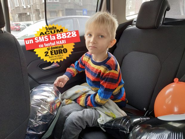 Pentru a continua tratamentele în Franța, Hari are nevoie de 1.000 de euro lunar. Băiatul de 5 ani are cancer osos cu metastaze
