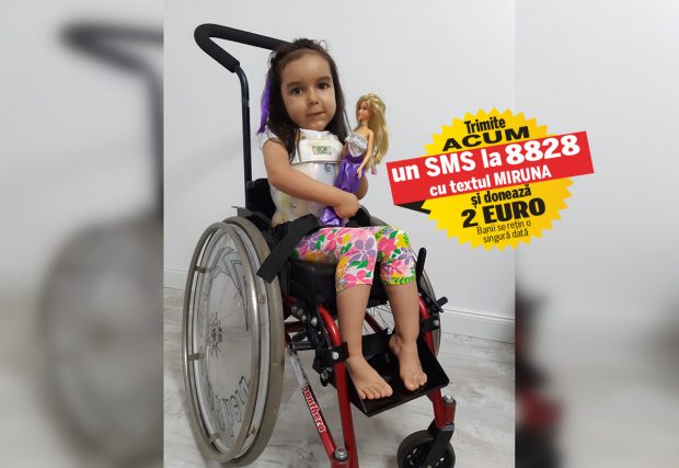 Viața Mirunei poate fi salvată doar cu un tratament genetic adus din SUA. Fetița de cinci ani suferă de amiotrofie spinală și are nevoie de peste 2.400.000 de dolari