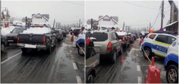 Cozi de maşini pe drumul care duce spre staţiunea Rânca. CNAIR: „Valuri de turişti vin în staţiune”