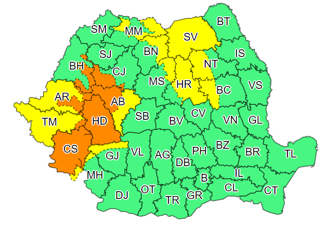 Cod portocaliu de ploi abundente pentru 7 județe. Cum va fi vremea până marți dimineață