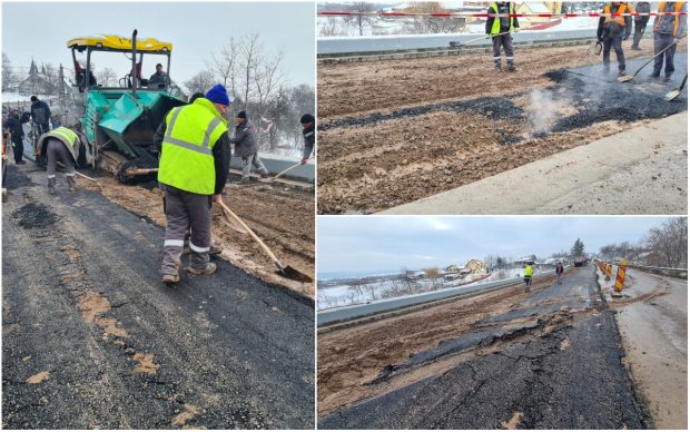 VIDEO | Drum național din Suceava asfaltat la zero grade și direct peste noroi: „Lucrări de etanșeizare”