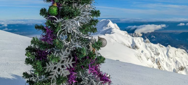 Imagini inedite cu bradul de Crăciun împodobit pe Vârful Omu