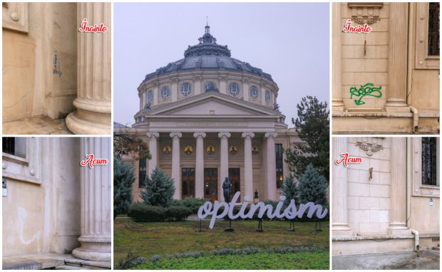 Ateneul Român, curățat de graffiti. Autoritățile au reacționat, după ce Libertatea a semnalat problemele