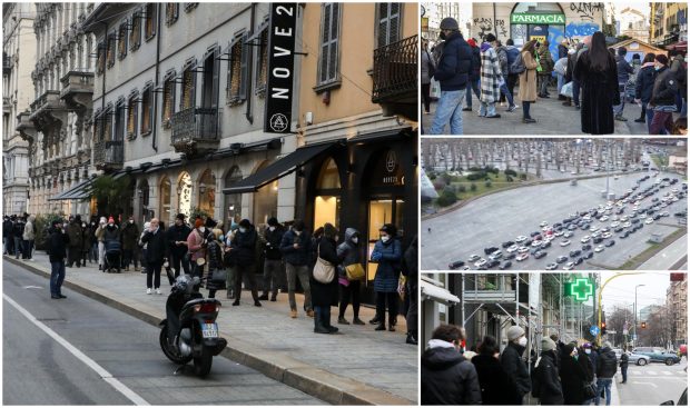 De ajunul Crăciunului, italienii au stat la cozi uriașe pentru a se testa anti-COVID, după ce restricțiile au fost înăsprite