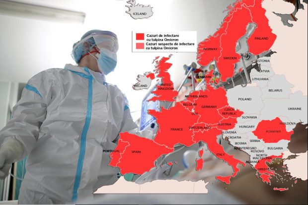 Hartă | Omicron a înroșit Europa. România, al 17-lea stat care confirmă noua tulpină