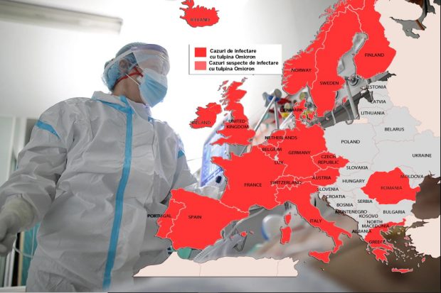 Hartă | Omicron a înroșit Europa. România, al 19-lea stat care confirmă noua tulpină