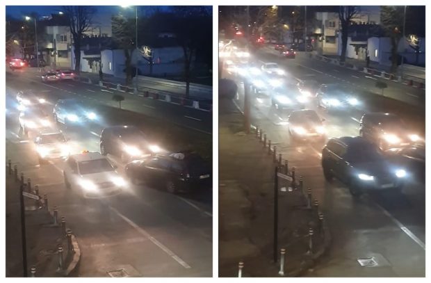 O mașină a rămas blocată pe contrasens, chiar în fața sediului Poliției Constanța