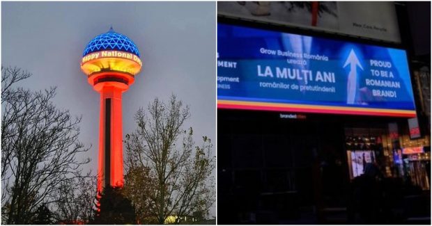 Mesaj de Ziua Națională în Times Square din New York. Steagul României, și în Ankara