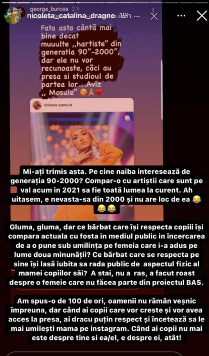 Nicoleta Dragne a reacționat dur, după ce George Burcea a comparat-o pe Viviana Sposub cu Andreea Bălan