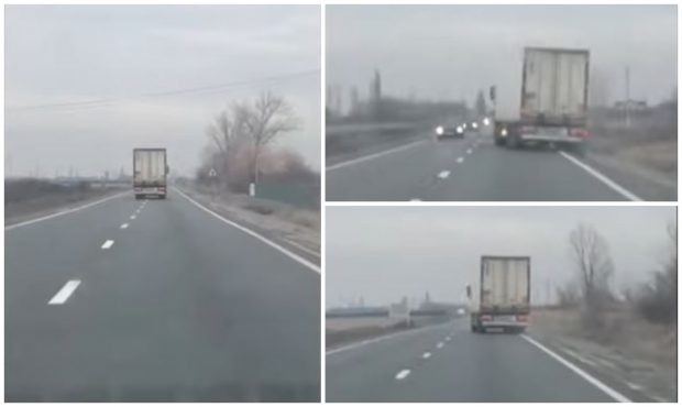 Imagini incredibile: un șofer de TIR beat a condus haotic pe un drum din Bihor. A fost oprit de alți doi șoferi