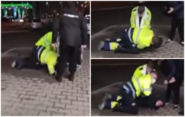 VIDEO | Polițiști urcați pe un bărbat, ca să-l încătușeze, la Alba Iulia, după ce l-au scos dintr-un supermarket pentru că nu purta mască