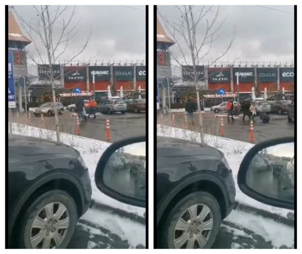 Bătaie cu pumni și picioare, în fața unui mall din Cluj-Napoca, pentru un loc de parcare