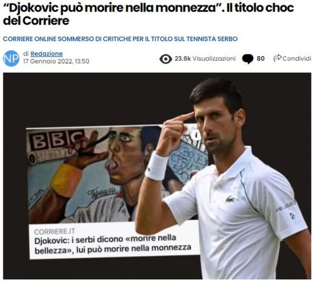 „Djokovici poate să moară în mizerie”. Presa sârbă denunță un derapaj din prestigiosul cotidian italian Corriere della Serra