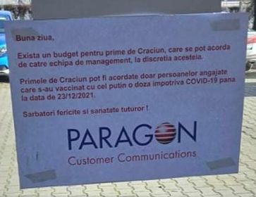 O companie din Otopeni a oferit prime de Crăciun doar angajaților vaccinați. „Nu văd unde este problema”