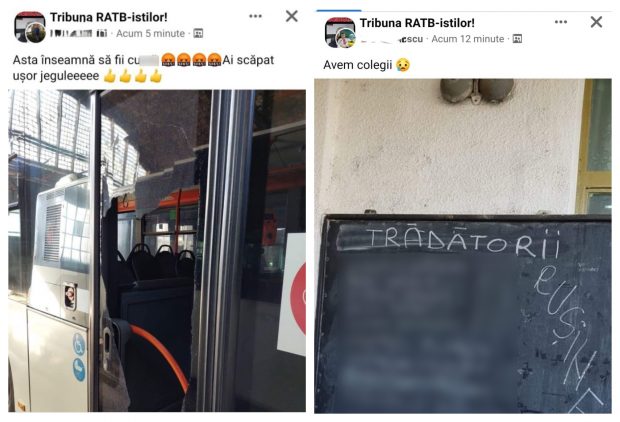 „Trădătorii” din STB. Șoferii care au ieșit pe traseu, jigniți de colegi. Geamul unui autobuz, spart