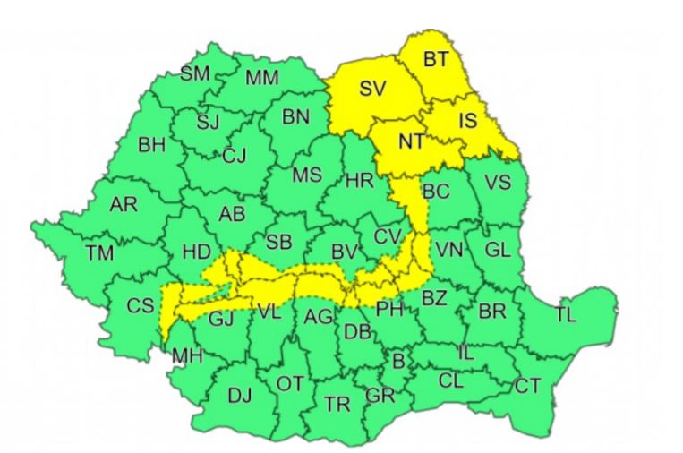 Cod galben de vânt puternic în mai multe județe. Care sunt zonele vizate