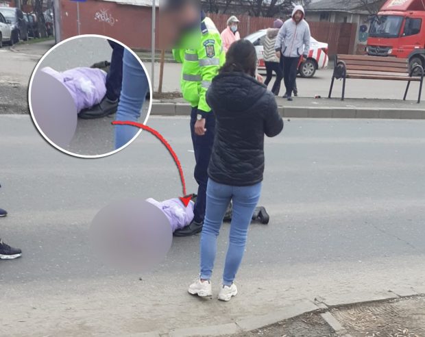 Imaginea care arată că, după accident, polițistul a atins cu piciorul trupul uneia dintre fetele lovite