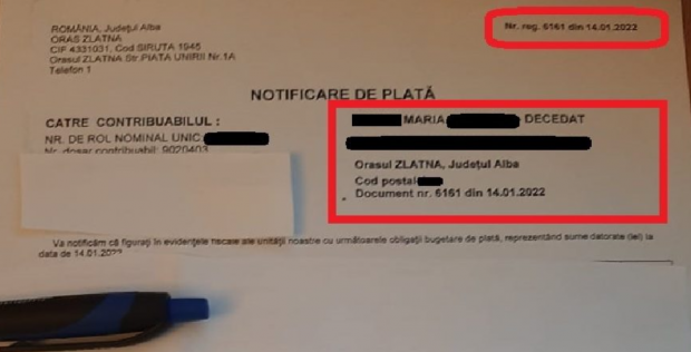 O femeie din Alba a aflat dintr-un document al primăriei că este decedată. Explicațiile date de edil